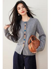 Sweet colors buckle knitted sweater loose autumn coat