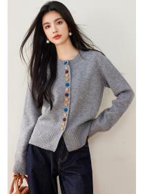 Sweet colors buckle knitted sweater loose autumn coat