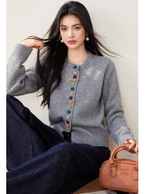 Sweet colors buckle knitted sweater loose autumn coat