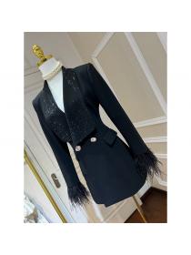 Feather glitter business suit lapel tops for women