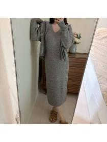 Korean style sleeveless dress sweater 2pcs set