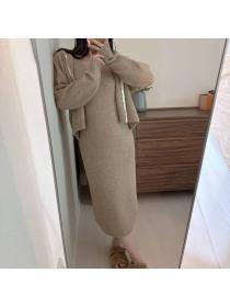 Korean style sleeveless dress sweater 2pcs set