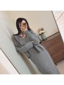 Korean style sleeveless dress sweater 2pcs set