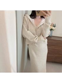 Korean style sleeveless dress sweater 2pcs set