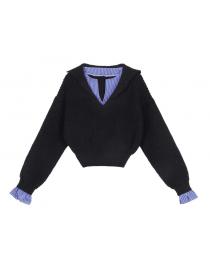 Pullover mixed colors splice Korean style sweater