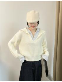 Pullover mixed colors splice Korean style sweater