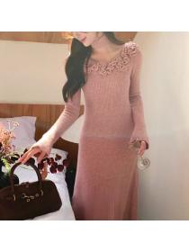 Knitted Korean style refinement stereoscopic dress