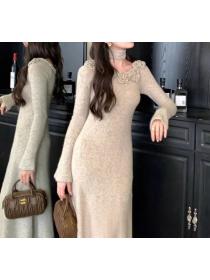 Knitted Korean style refinement stereoscopic dress