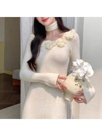 Knitted Korean style refinement stereoscopic dress