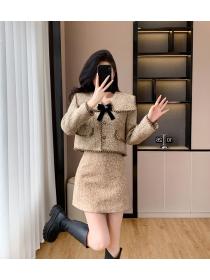 Doll collar long chanelstyle bow short sweet coat 2pcs set