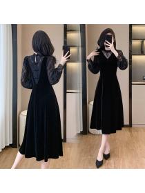 Elegant splice lace temperament gauze dress