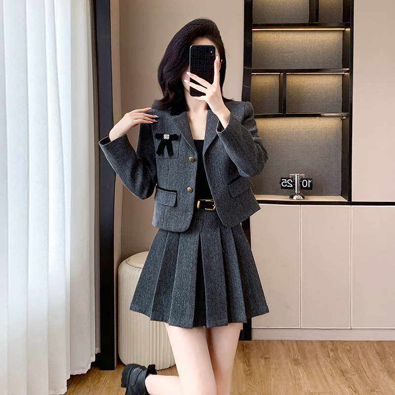 Woolen belt autumn and winter coat 2pcs set