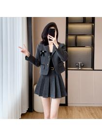 Woolen belt autumn and winter coat 2pcs set