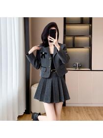 Woolen belt autumn and winter coat 2pcs set