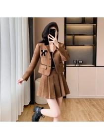 Woolen belt autumn and winter coat 2pcs set