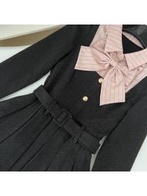 On Sale Color Matching Bowknot Slim Dress 