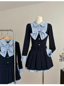 Stripe Matching Show Waist Bowknot Dress