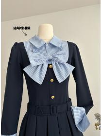 Stripe Matching Show Waist Bowknot Dress