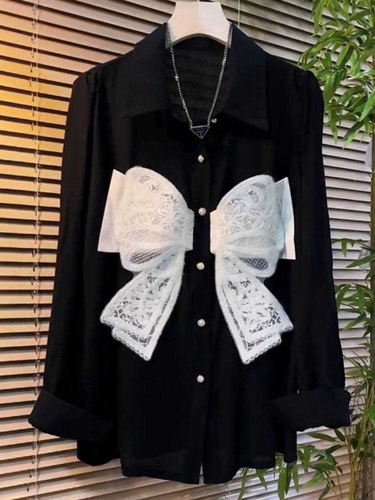 On Sale Bowknot Matching Fashion Sweet Blouse