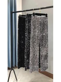 Sequins Loose Fashion Tall Waist Pants 