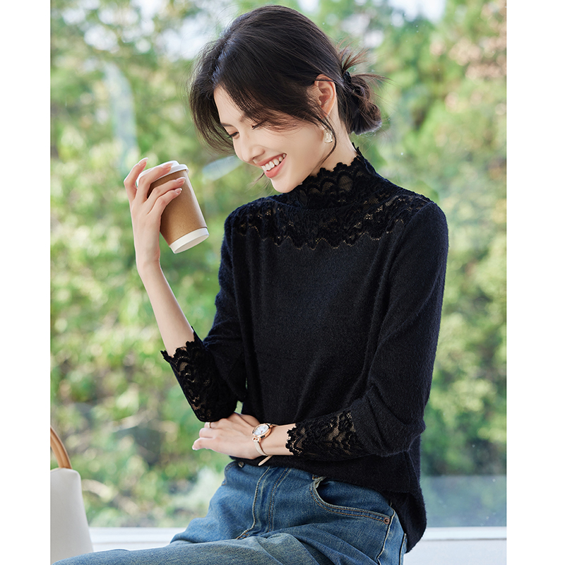 Lace spring tops splice bottoming shirt for women