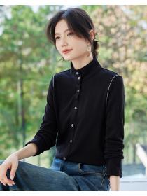 Splice all-match spring tops slim long sleeve shirt