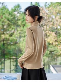 Splice all-match spring tops slim long sleeve shirt