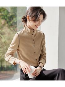 Splice all-match spring tops slim long sleeve shirt