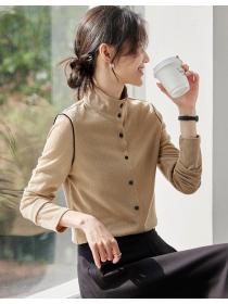 Splice all-match spring tops slim long sleeve shirt