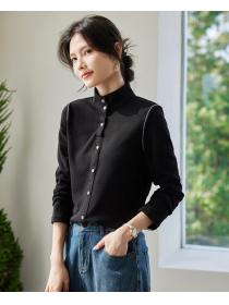 Splice all-match spring tops slim long sleeve shirt