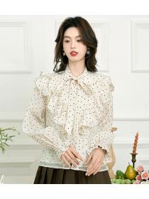 Pearl buckle frenum sweet shirt heart ladies tops