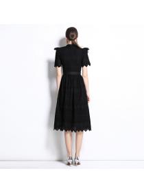 Short sleeve splice elegant pinched waist dress