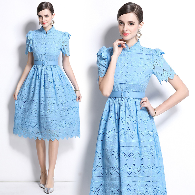 Splice elegant pinched waist short sleeve dress