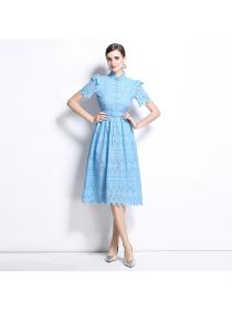 Splice elegant pinched waist short sleeve dress