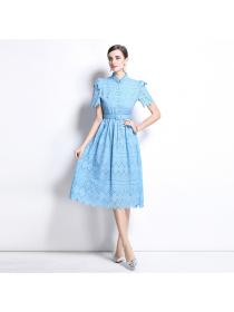 Splice elegant pinched waist short sleeve dress