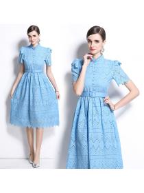 Splice elegant pinched waist short sleeve dress