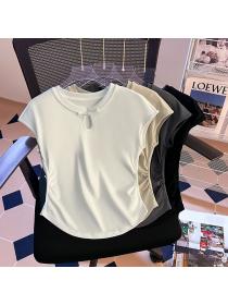 Short retro summer tops boats sleeve slim T-shirt for women