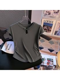 Short retro summer tops boats sleeve slim T-shirt for women