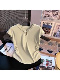 Short retro summer tops boats sleeve slim T-shirt for women