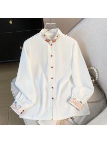 Classical retro tops long sleeve national style shirt