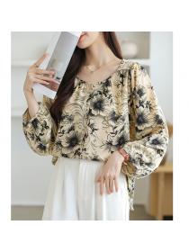 Lace long sleeve shirt round neck show young tops for women