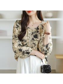 Lace long sleeve shirt round neck show young tops for women