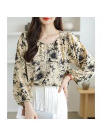 Lace long sleeve shirt round neck show young tops for women