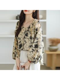 Lace long sleeve shirt round neck show young tops for women