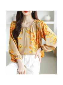 Large yard floral tops loose round neck shirt for women