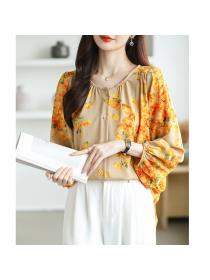 Large yard floral tops loose round neck shirt for women