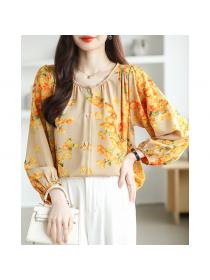 Large yard floral tops loose round neck shirt for women