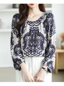 Retro patterns fashion shirt round neck long sleeve tops