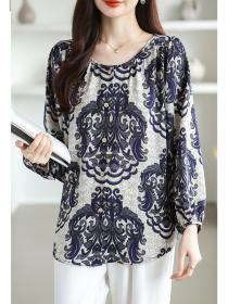 Retro patterns fashion shirt round neck long sleeve tops