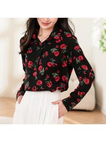 Temperament printing shirt long sleeve rose small shirt  Temperament printing shirt long sleeve rose small shirt